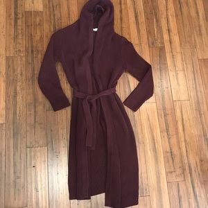 J. Crew Long Rib Knit Hooded Tie Cardigan Sweater